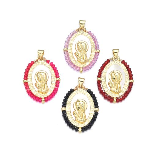 Crystal Pendants, Brass, with White Shell & Crystal, Virgin Mary, gold color plated, DIY, more colors for choice, 24x32mm, Sold By PC