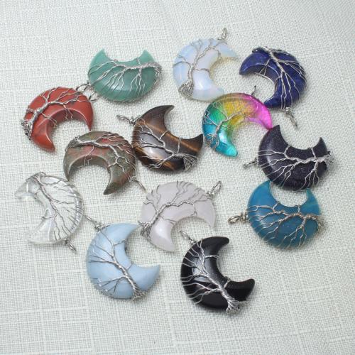 Gemstone Pendants Jewelry, with Tibetan Style, Moon, handmade, DIY & different materials for choice, 31x48x12mm, Sold By PC