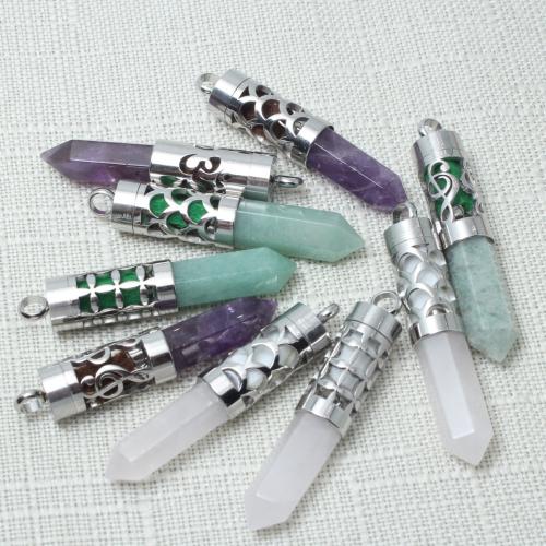 Gemstone Pendants Jewelry, with Tibetan Style, plated, DIY & different materials for choice, 10x51mm, Sold By PC