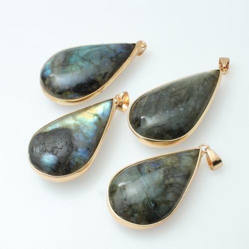 Labradorite Pendant, with Brass, Teardrop, DIY, 30x50mm, Sold By PC