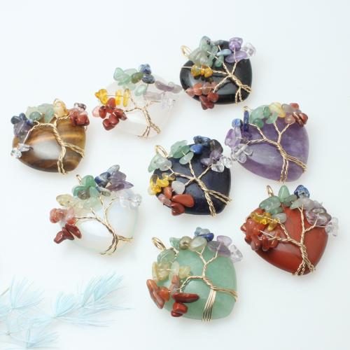 Gemstone Pendants Jewelry, with Natural Gravel & Tibetan Style, Heart, DIY & different materials for choice, 40x40x10mm, Sold By PC