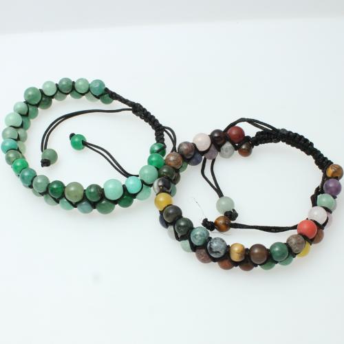 Gemstone Bracelet, with Polyester Cord, Double Layer & Unisex, beads size 6mm, Length:Approx 19 cm, Sold By PC