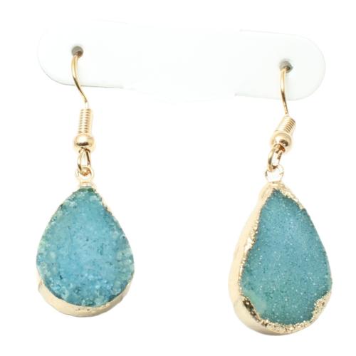 Cristal naturel Boucle d'oreille goutte, avec alliage de zinc, larme, Placage de couleur d'or, le style Druzy & pour femme, Vendu par paire