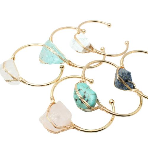 Gemstone Cuff Bangle, with Tibetan Style, Geometrical Pattern, gold color plated, different materials for choice & Unisex, Inner Diameter:Approx 62mm, Sold By PC