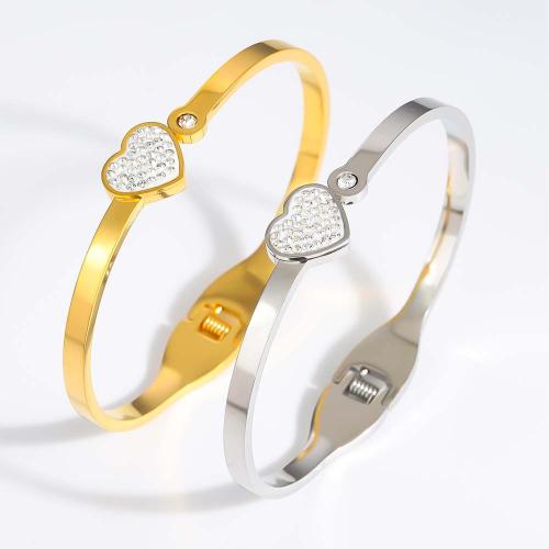 Stainless Steel Bangle, Heart, plated, for woman & with rhinestone, more colors for choice, 4mm, Inner Diameter:Approx 63mm, Sold By PC
