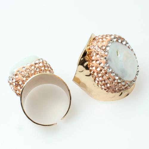 Freshwater Pearl Cuff Finger Ring, with Tibetan Style, gold color plated, Unisex & with rhinestone, Sold By PC
