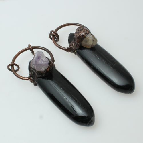 Gemstone Pendants Jewelry, Black Stone, with Quartz, Geometrical Pattern, DIY & different materials for choice, 65x18mm, Sold By PC