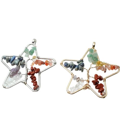 Gemstone Pendants Jewelry, Natural Gravel, with Tibetan Style, Star, handmade, DIY & hollow, more colors for choice, 43x54mm, Sold By PC