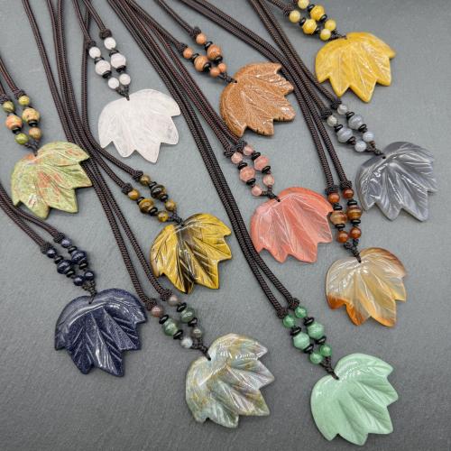 Gemstone Sweater Necklace, with Polyester Cord, Maple Leaf, polished, different materials for choice & Unisex, Length:Approx 25.5 Inch, Sold By PC