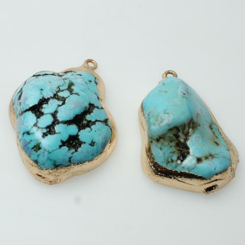 Turquoise Pendant, Natural Turquoise, Nuggets, gold color plated, random style & DIY, 28x38mm, Sold By PC