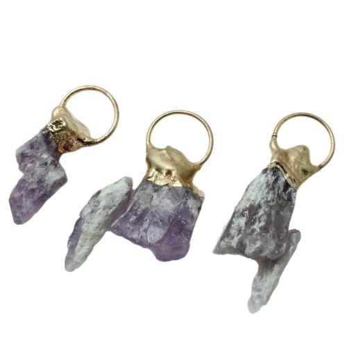 Quartz Gemstone Pendants, Amethyst, with Tibetan Style, irregular, random style & DIY, 20x40mm, Sold By PC