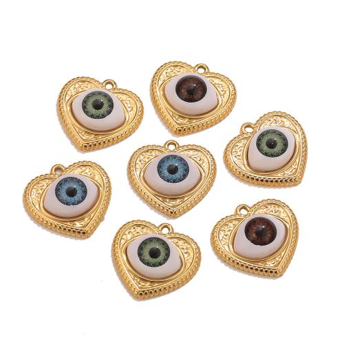Resin Pendant, 304 Stainless Steel, with Resin, Heart, gold color plated, with eye pattern & DIY, more colors for choice, 22.60x21.60mm, Hole:Approx 1.9mm, Sold By PC