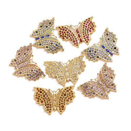 Stainless Steel Animal Pendants, 304 Stainless Steel, Butterfly, gold color plated, DIY & with rhinestone, more colors for choice, 57.60x41mm, Hole:Approx 2.2mm, Sold By PC