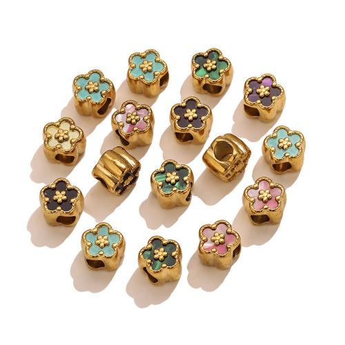 Edelstahl-Beads, 304 Edelstahl, Blume, goldfarben plattiert, DIY & mit Strass, keine, 10.20x10.20mm, Bohrung:ca. 4.3mm, verkauft von PC