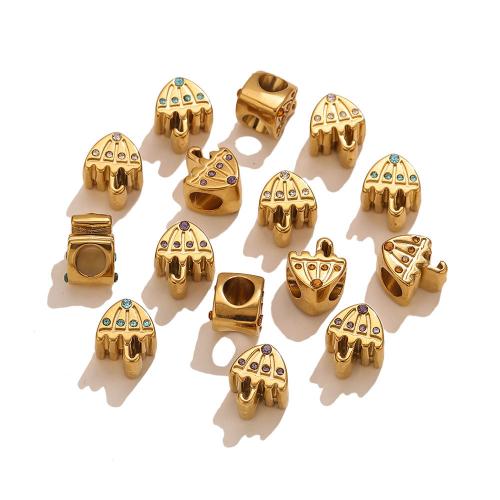Stainless Steel Large Hole Beads, 304 Stainless Steel, Umbrella, gold color plated, DIY & with rhinestone, more colors for choice, 9.30x11.30mm, Hole:Approx 4.5mm, Sold By PC