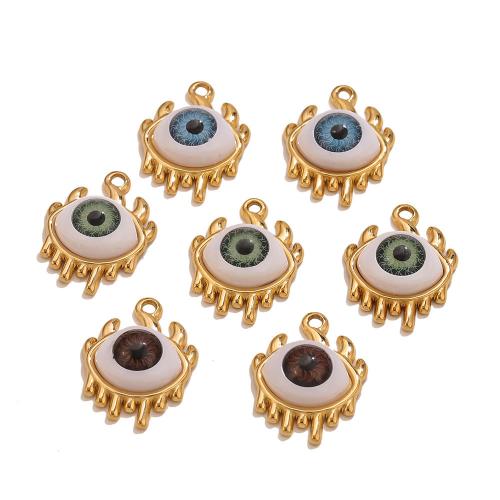 Acrylic Pendants, 304 Stainless Steel, with Acrylic, Evil Eye, gold color plated, DIY, more colors for choice, 19x25mm, Hole:Approx 2mm, Sold By PC