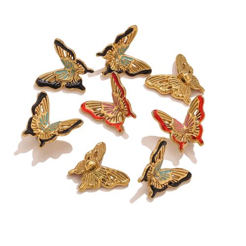 Stainless Steel Animal Pendants, 304 Stainless Steel, Butterfly, gold color plated, DIY & enamel, more colors for choice, 15.40x13.80mm, Hole:Approx 1.4mm, Sold By PC