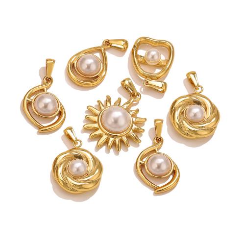Stainless Steel Pendants, 304 Stainless Steel, with Plastic Pearl, gold color plated, DIY & different styles for choice, Sold By PC