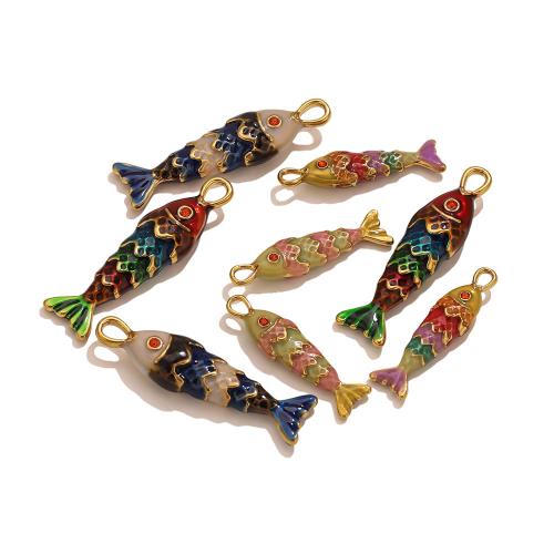 Stainless Steel Animal Pendants, 304 Stainless Steel, Fish, gold color plated, DIY & enamel & with rhinestone, more colors for choice, Sold By PC