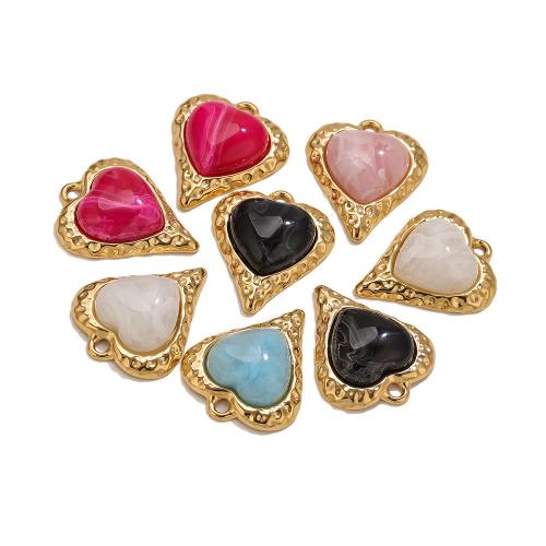 Gemstone Pendants Jewelry, 304 Stainless Steel, with Gemstone, Heart, gold color plated, DIY, more colors for choice, 26.50x31.60mm, Hole:Approx 2.6mm, Sold By PC