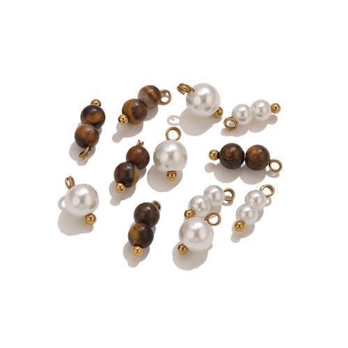 Stainless Steel Pendants, 304 Stainless Steel, with Tiger Eye & Plastic Pearl, gold color plated, DIY & different styles for choice, Sold By PC