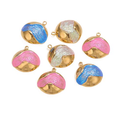 Stainless Steel Pendants, 304 Stainless Steel, Round, gold color plated, DIY & enamel, more colors for choice, 15.60x17.50mm, Hole:Approx 1.5mm, Sold By PC