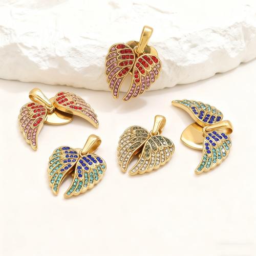 Stainless Steel Pendants, 304 Stainless Steel, Winged Heart, gold color plated, DIY & with rhinestone, more colors for choice, 18.60x26mm, Sold By PC