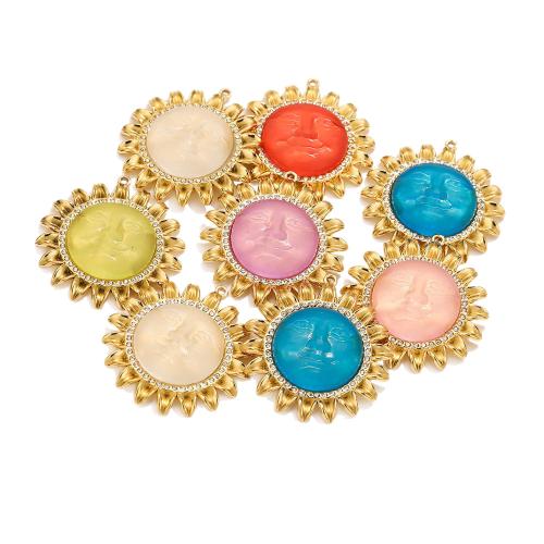 Acrylic Pendants, 304 Stainless Steel, with Acrylic, Flower, gold color plated, DIY & with rhinestone, more colors for choice, 41.50x45mm, Hole:Approx 1.8mm, Sold By PC