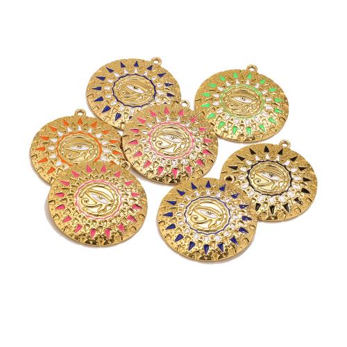 Stainless Steel Pendants, 304 Stainless Steel, Flat Round, gold color plated, DIY & enamel, more colors for choice, 39.30x43mm, Hole:Approx 2.3mm, Sold By PC