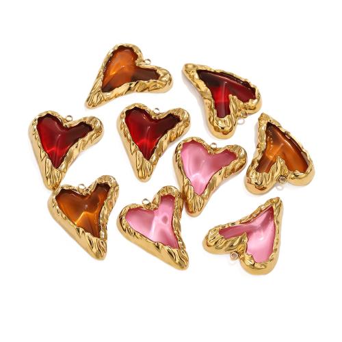 Stainless Steel Heart Pendants, 304 Stainless Steel, with Resin, gold color plated, DIY, more colors for choice, 22.80x27.60mm, Hole:Approx 1.9mm, Sold By PC