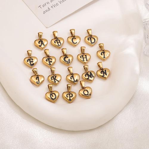 Stainless Steel Letter Pendants, 304 Stainless Steel, Heart, plated, DIY & with letter pattern & enamel, more colors for choice, 12x12.50mm, Sold By PC