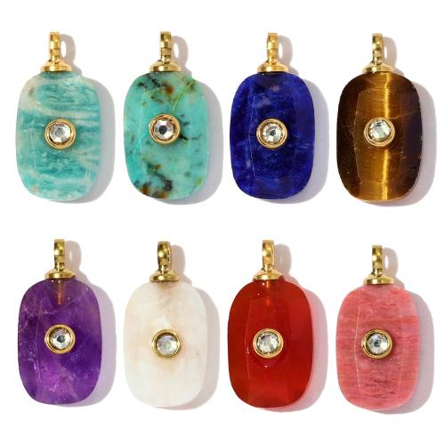 Bijoux Pendentifs en pierres gemmes, Acier inoxydable 304, avec pierre gemme, rectangle, Placage de couleur d'or, DIY & avec strass, plus de couleurs à choisir, 8x16mm, 3PC/sac, Vendu par sac