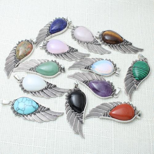 Gemstone Pendants Jewelry, with Tibetan Style, Angel Wing, vintage & DIY & different materials for choice, 23x55x7mm, Sold By PC