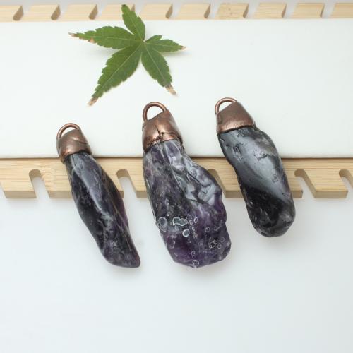 Quartz Gemstone Pendants, Amethyst, with Tibetan Style, irregular, DIY, 20x60mm, Sold By PC