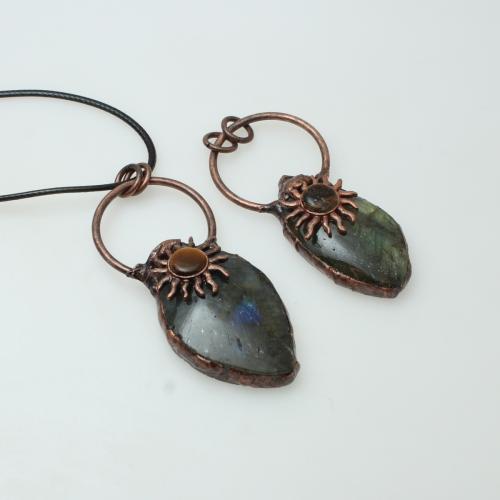 Gemstone Pendants Jewelry, Labradorite, with Tibetan Style, Teardrop, random style & DIY, 22x42mm, Sold By PC
