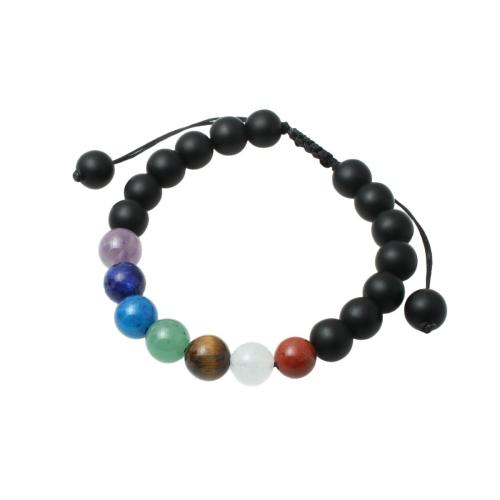 Black Stone Bracelet, with Polyester Cord & Gemstone, Round, fashion jewelry & Unisex, 8mm, Length:Approx 18.5 cm, Sold By PC