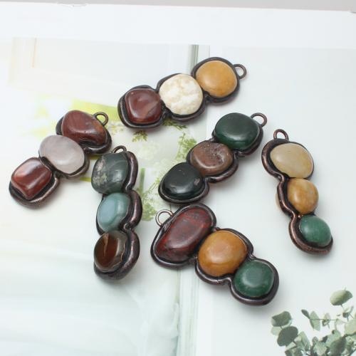 Agate Jewelry Pendants, with Tibetan Style, random style & DIY, multi-colored, 20x50mm, Sold By PC