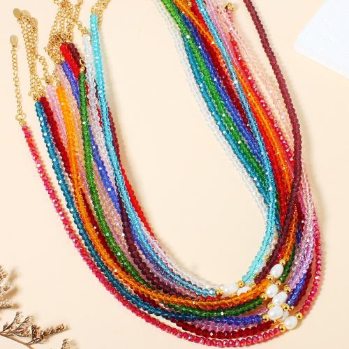 Crystal Necklace, with Coral & Plastic Pearl & Tibetan Style, folk style & for woman & faceted, more colors for choice, Length:Approx 40 cm, Sold By PC