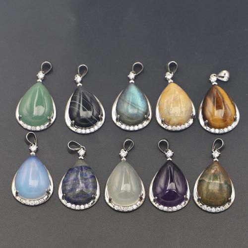 Gemstone Pendants Jewelry, with Tibetan Style, Teardrop, plated, DIY & with rhinestone, more colors for choice, 27x18x8mm, Sold By PC