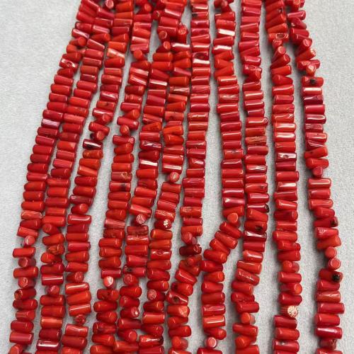 Sea Bamboo Coral Beads, Column, DIY, red, 4x8mm, Approx 102PCs/Strand, Sold By Strand