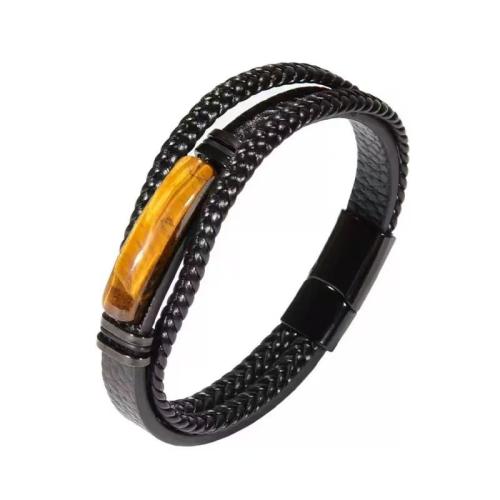 PU Leather Bracelet, with Gemstone & 304 Stainless Steel & Tibetan Style, multilayer & Unisex & different size for choice, more colors for choice, Sold By PC