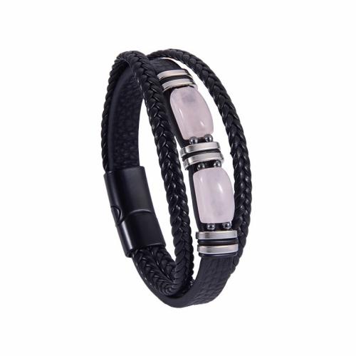 PU Leather Bracelet, with Gemstone & 304 Stainless Steel & Tibetan Style, multilayer & different size for choice & for man, more colors for choice, Sold By PC