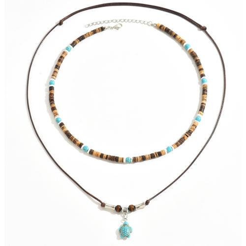 Coco Necklace, with turquoise & Wax Cord & Tiger Eye & Tibetan Style, different styles for choice & for man, Sold By PC