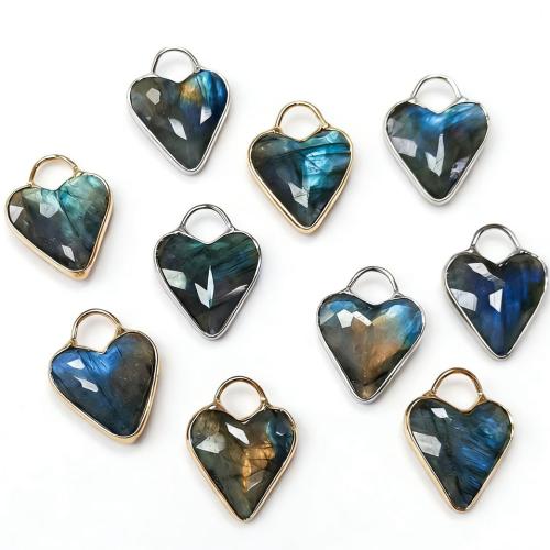 Gemstone Pendants Jewelry, Labradorite, with Tibetan Style, Heart, polished, random style & DIY, more colors for choice, 18mm, Sold By PC