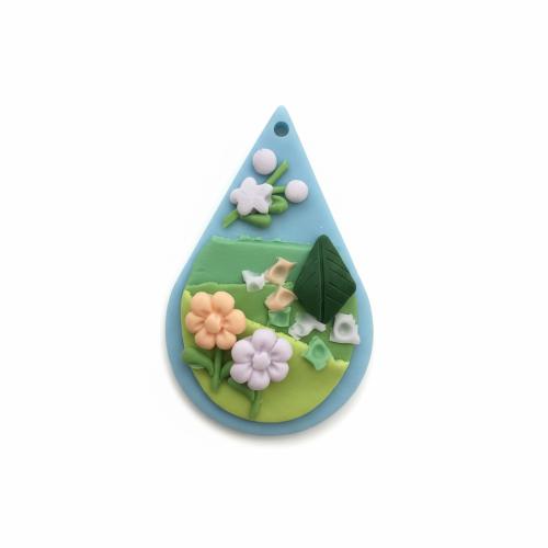 Polymer Clay Pendants, Teardrop, DIY & with flower pattern, multi-colored, 41.17x26.17x7mm, Sold By PC