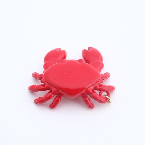 Resin Pendant, with Brass, Crab, DIY, red, 31x38x8mm, Sold By PC