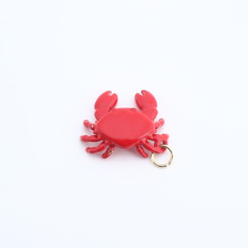 Resin Pendant, with Brass, Crab, DIY, red, 16x19x6mm, Sold By PC