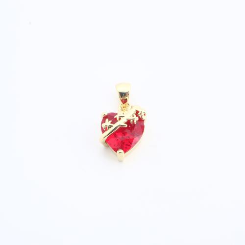 Rhinestone Brass Pendants, Heart, gold color plated, DIY & with rhinestone, 20x11x8mm, Sold By PC