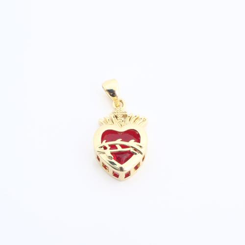 Rhinestone Brass Pendants, Heart, gold color plated, DIY & with rhinestone, 25x12x6mm, Sold By PC