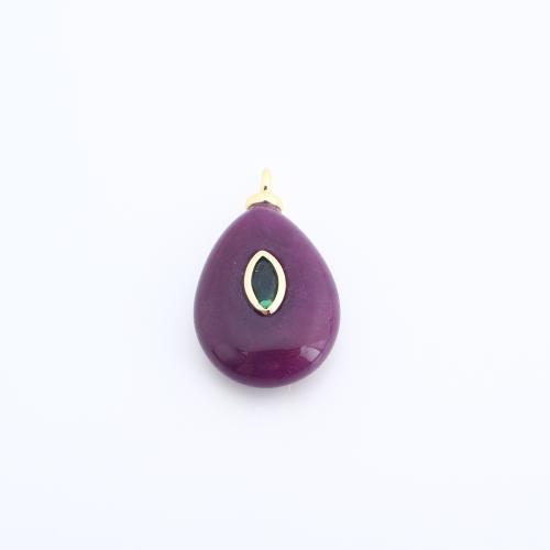 Gemstone Pendants Jewelry, Brass, with Gemstone, Teardrop, DIY & with rhinestone, 25x15x6mm, Sold By PC